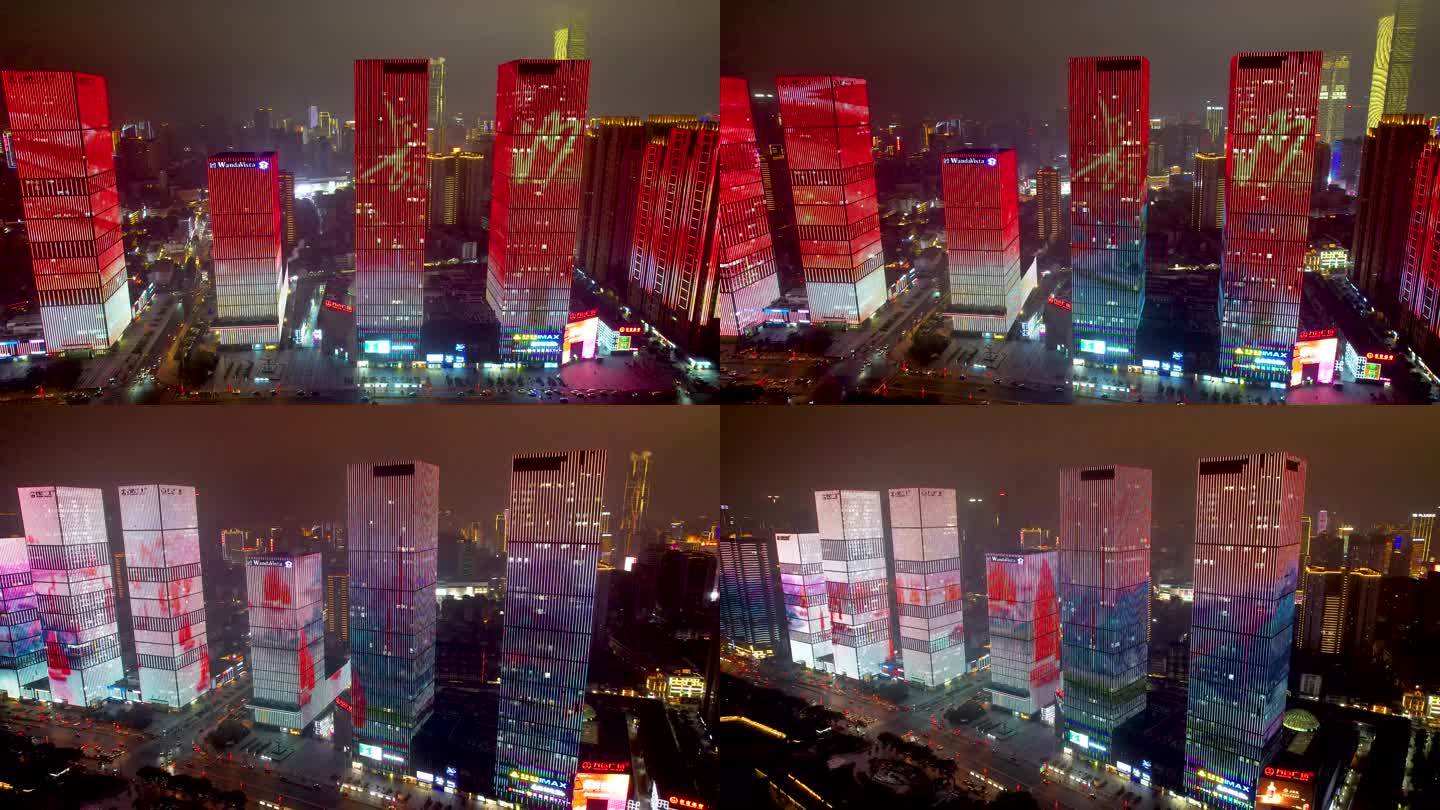 长沙城市夜景湘江冬季风光建筑亮化航拍