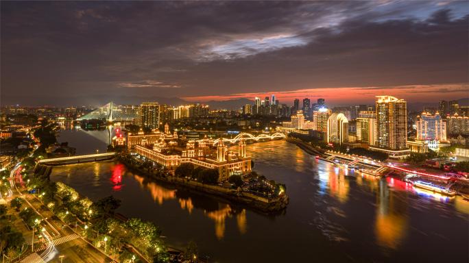 福州地标航拍 中洲岛日转夜延时