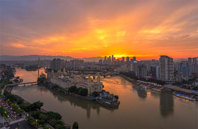 福州地标航拍 中洲岛日转夜延时