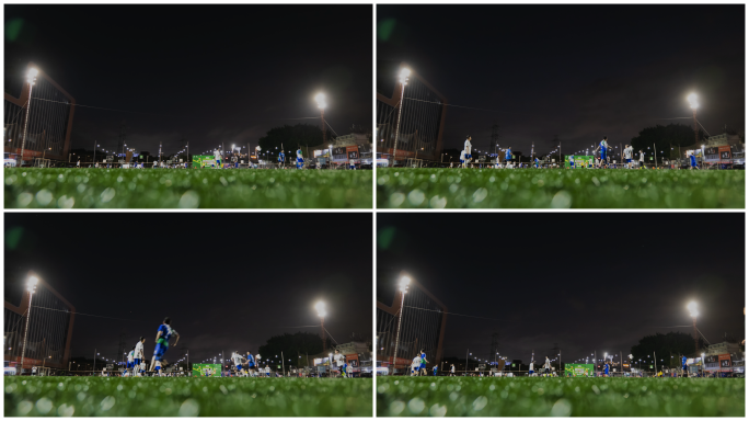 夜晚足球场运动人群延时摄影