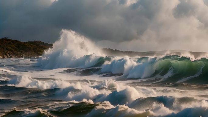 海水海洋海浪巨浪翻滚大海浪花泡沫