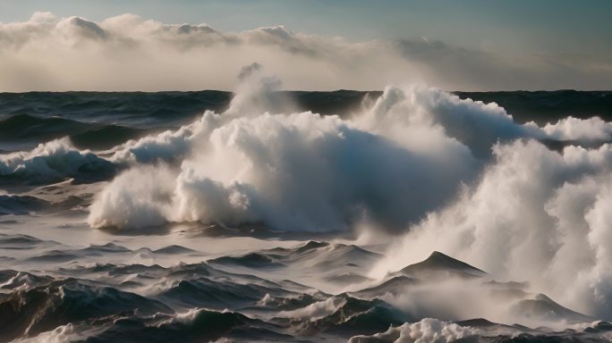 海水海洋海浪巨浪翻滚大海浪花泡沫