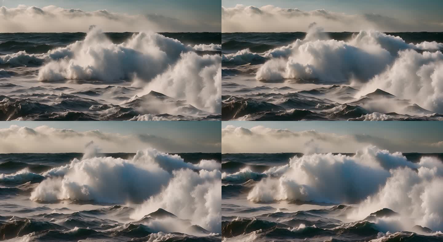 海水海洋海浪巨浪翻滚大海浪花泡沫
