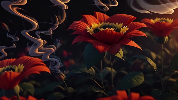 AI风景 烟雾与鲜花 鲜花背景 禅意