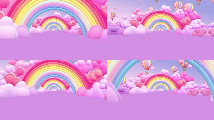 4K甜美粉色泡泡云彩虹背景循环