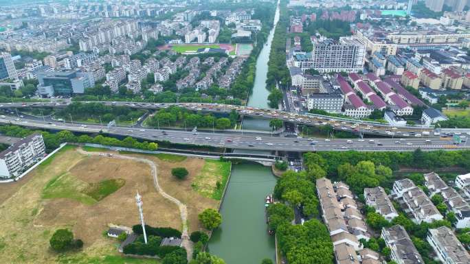 江苏苏州市姑苏区寒山寺风景风光航拍江南水