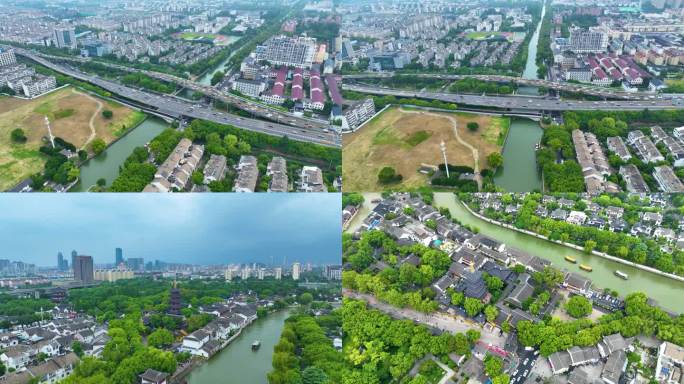 江苏苏州市姑苏区寒山寺风景风光航拍江南水