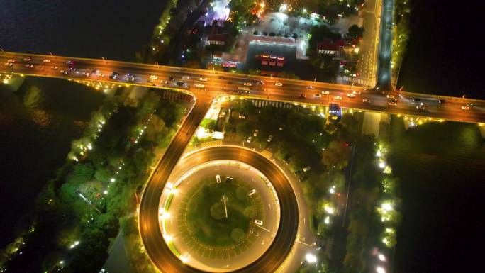 长沙城市夜景湘江风光橘子洲大桥航拍