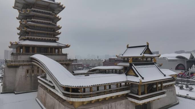 临沂 书圣阁 雪景 航拍 4k