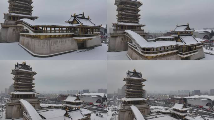 临沂 书圣阁 雪景 航拍 4k