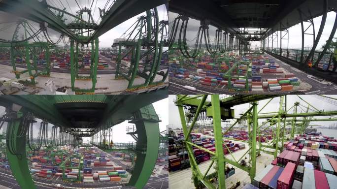 新加坡 港口 吊车上拍摄 集装箱吊装