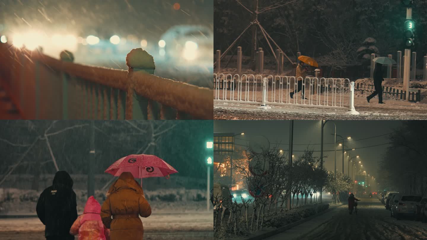 城市下雪夜景