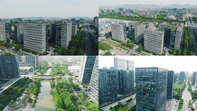 杭州航拍乐邦海富大楼华夏未来科技城