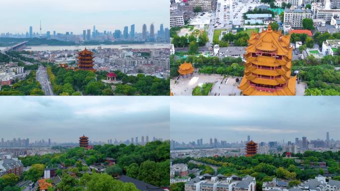 武汉黄鹤楼航拍湖北武昌区地标建筑城市风景