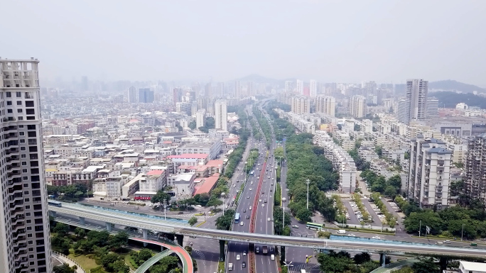 厦门市湖里区航拍 城市公路汽车