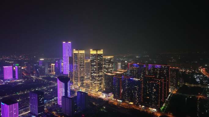 杭州夜景航拍欧美金融城空镜素材