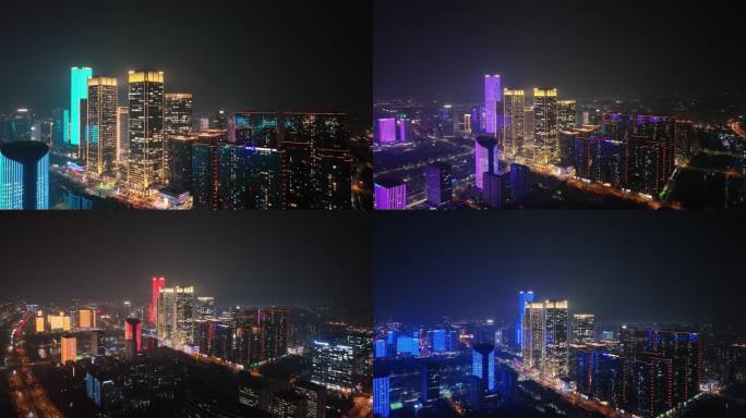 杭州夜景航拍欧美金融城空镜素材
