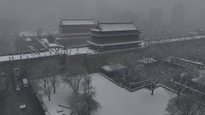 西安雪景航拍合集4k