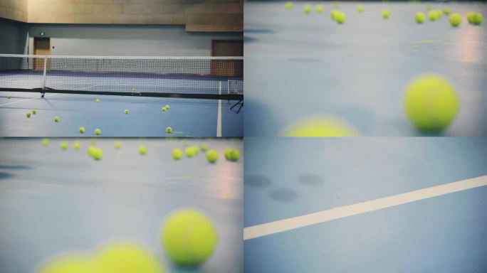 网球场空镜，网球掉落镜头