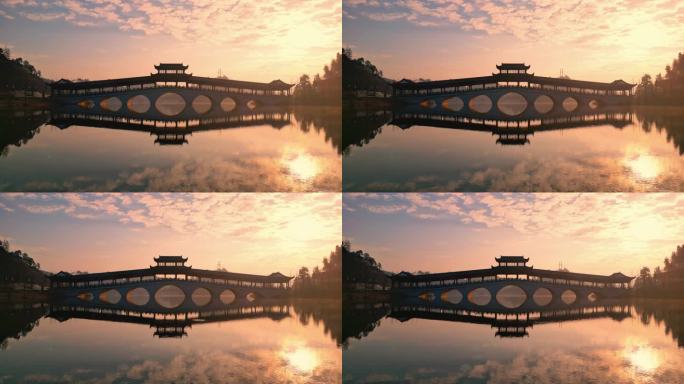 意境黄昏暮色中国风古建筑桥梁