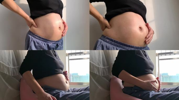 【4K】孕妇晒太阳养胎补钙抚摸孕肚慢动作