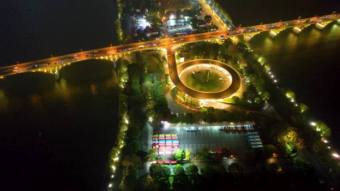 长沙城市夜景湘江风光橘子洲大桥航拍