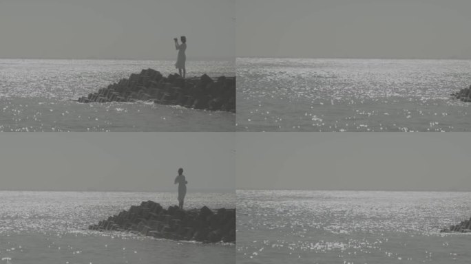 【1080p】美女在海边拍照放空慢动作
