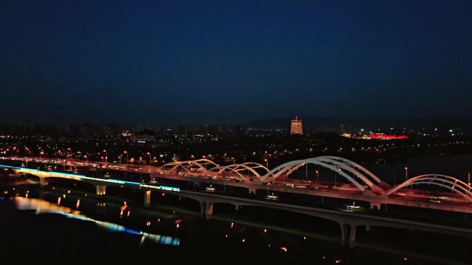 浐灞 世博园 地铁 桥 夜景 航拍