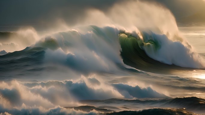 海水海洋海浪巨浪翻滚大海浪花泡沫