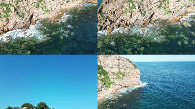大海海浪击打棒棰岛海崖崖壁
