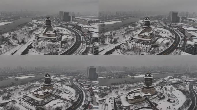 临沂 书圣阁 雪景 航拍 4k