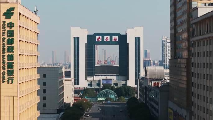 江西南昌火车站城市建筑风光航拍