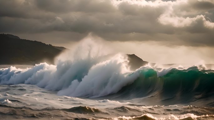 海水海洋海浪巨浪翻滚大海浪花泡沫