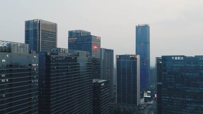 航拍大楼华夏未来科技城夜景