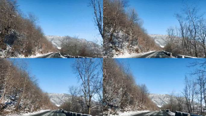 冬天的山路上有雪树