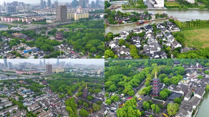 江苏苏州市姑苏区寒山寺风景风光航拍江南水