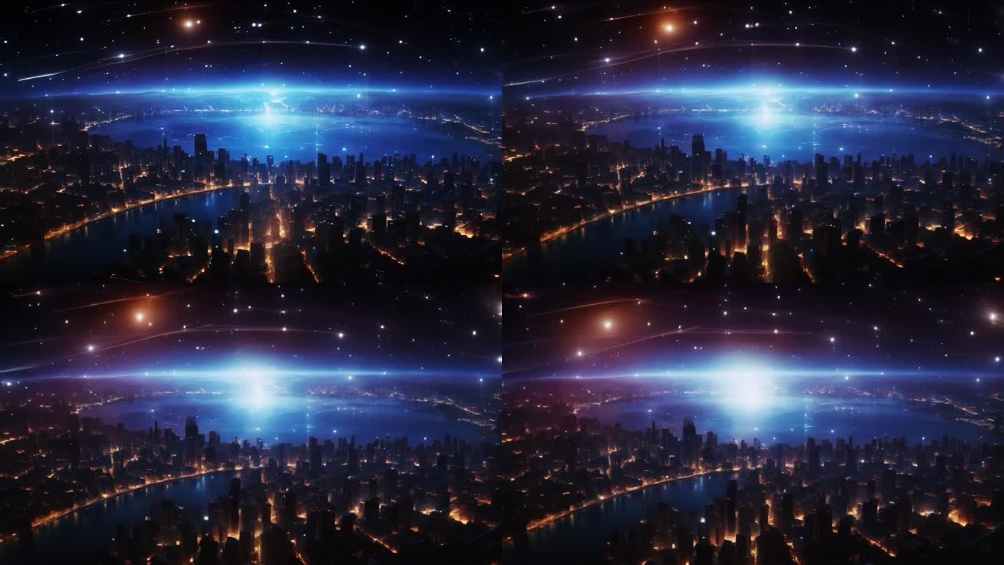 科幻粒子城市夜景
