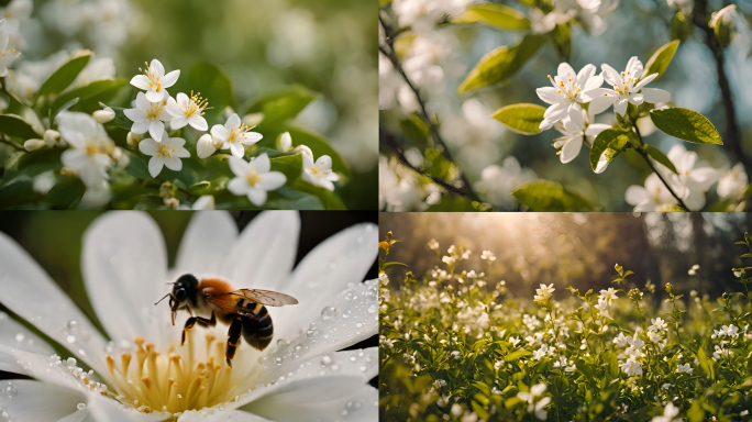 茉莉花  茉莉盛开 特写茉莉花蜜蜂采蜜