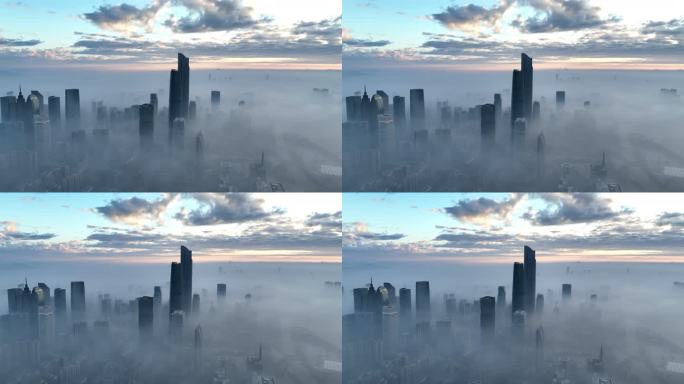 【4k素材】珠江新城平流雾穿云航拍