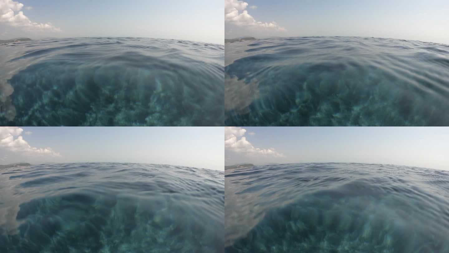 游泳池透明碧水表面，蓝天白云，4K动态场景