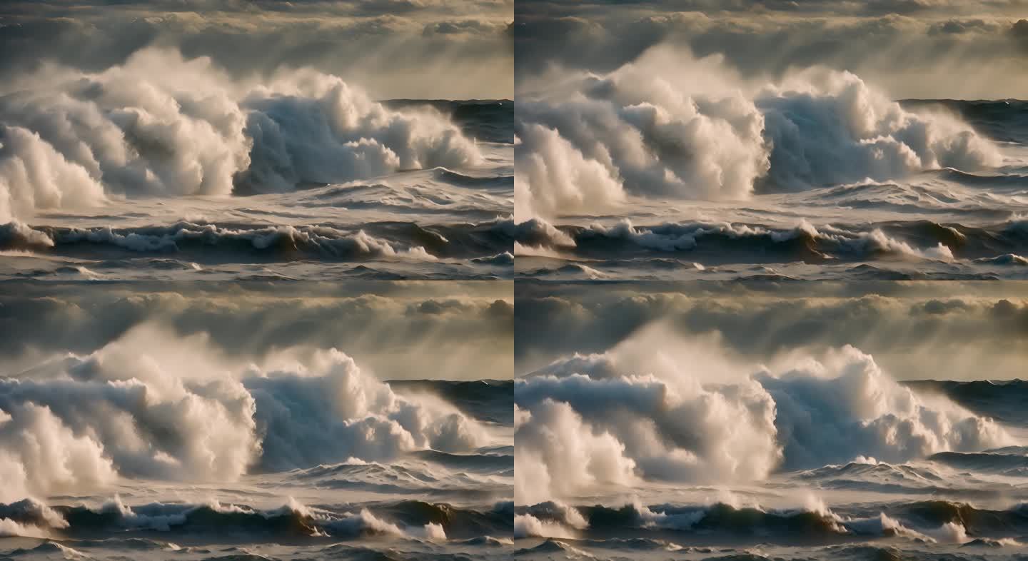 海水海洋海浪巨浪翻滚大海浪花泡沫