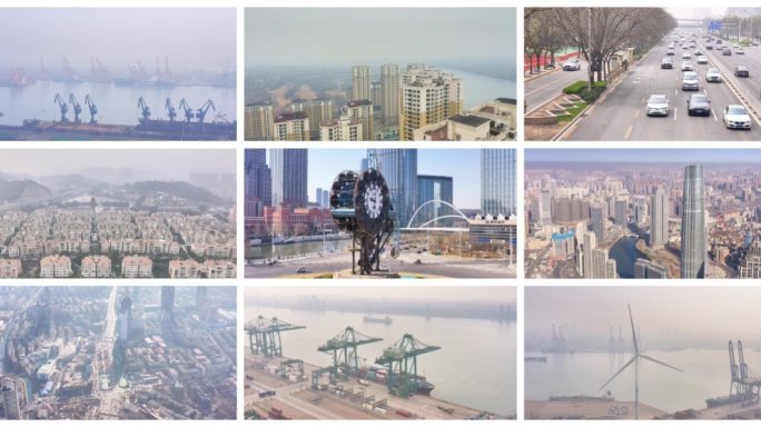 航拍天津城市雾霾空气质量污染 城市污染