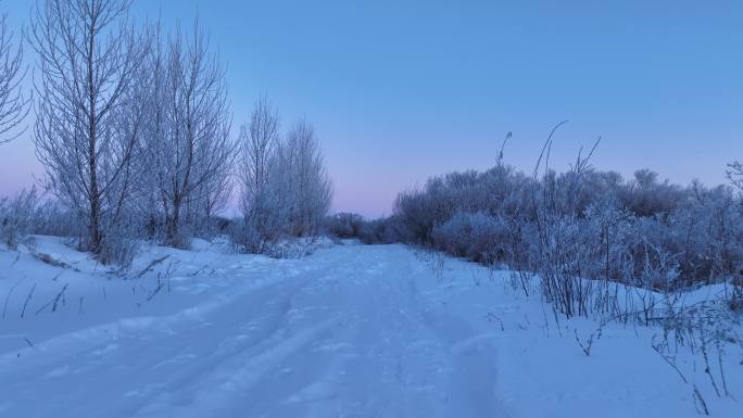 寒冬湿地河谷雪景冰雪道路
