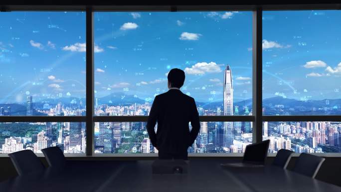 高端商务科技男士俯视城市