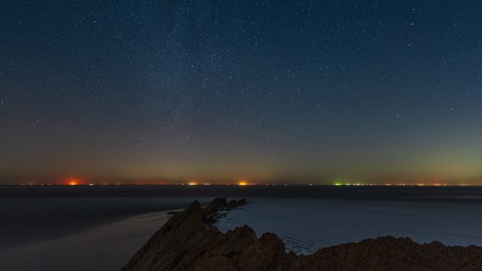 冬季星空礁石海洋渔船运输冰海漩涡奇观素材