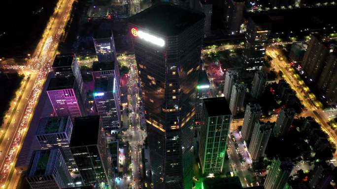 4k山东济南城市繁华夜景航拍