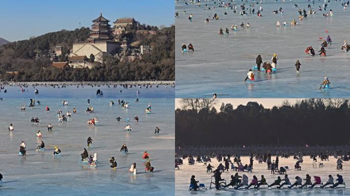 北京颐和园滑冰溜冰