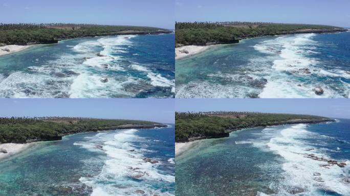 无人机拍摄汤加，波利尼西亚，岛屿海岸线，珊瑚礁，南太平洋海浪和景观