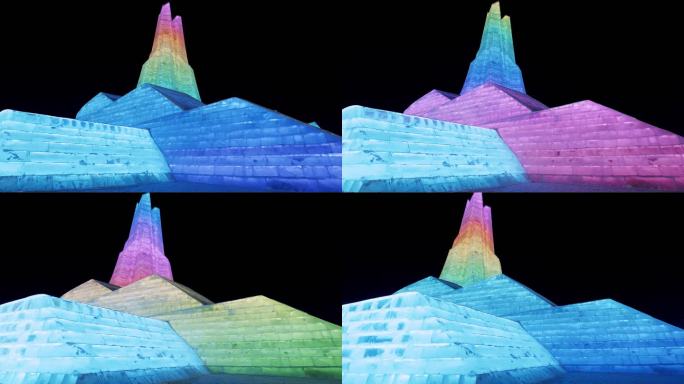 4K拍摄哈尔滨冰雪大世界景点冰雕景观