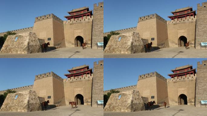 古驿站鸡鸣驿城楼古代建筑和马